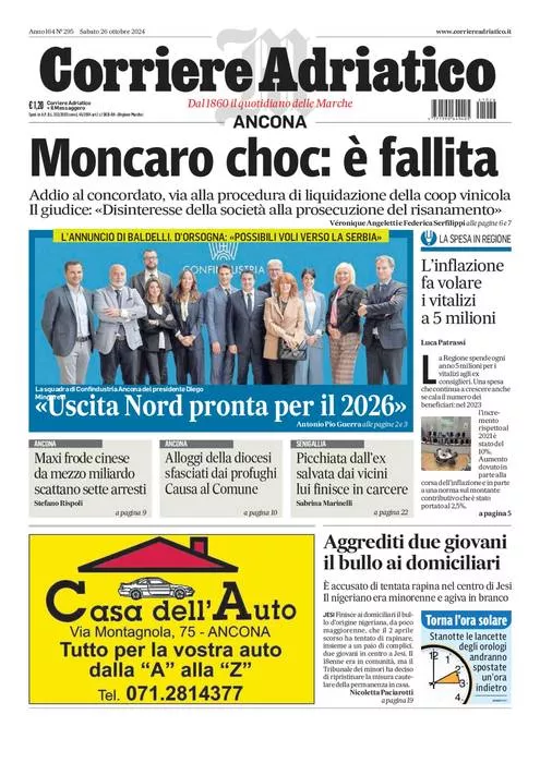 Prima-pagina-corriere adriatico-edizione-di-oggi-26-10-2024